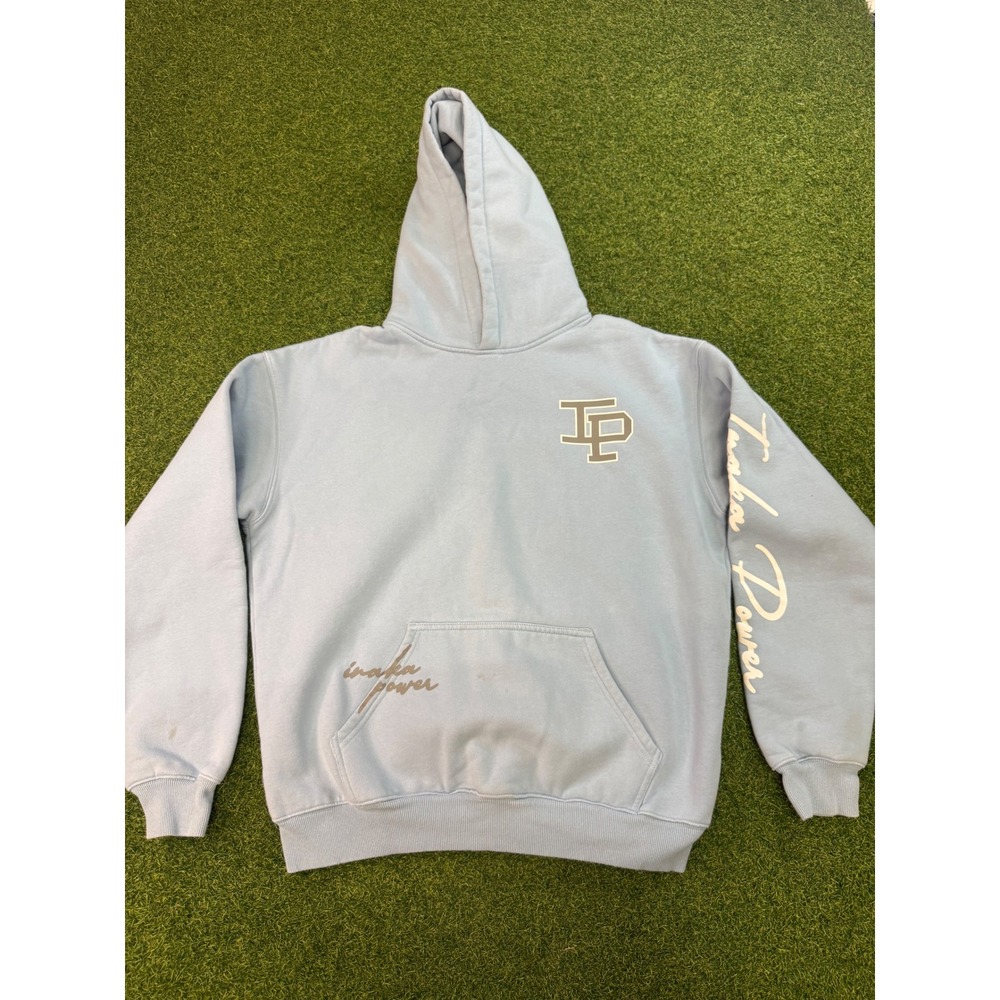 Inaka Power Light Blue IP Logo Script Graphic Hoodie Sweatshirt Small